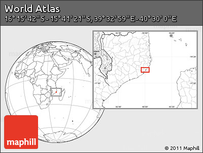 Blank Location Map of the Area around 15° 58' 32" S, 40° 1' 29" E
