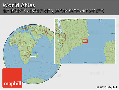 Savanna Style Location Map of the Area around 15° 58' 32" S, 40° 1' 29" E