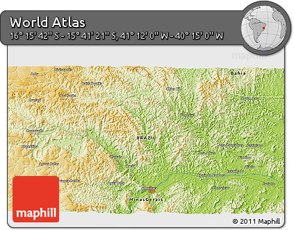 Physical 3D Map of the Area around 15° 58' 32" S, 40° 43' 30" W