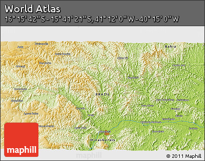 Physical 3D Map of the Area around 15° 58' 32" S, 40° 43' 30" W
