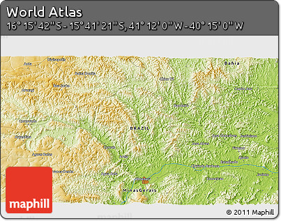 Physical 3D Map of the Area around 15° 58' 32" S, 40° 43' 30" W
