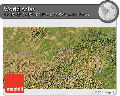 Satellite 3D Map of the Area around 15° 58' 32" S, 41° 34' 30" W