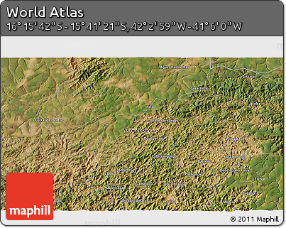 Satellite 3D Map of the Area around 15° 58' 32" S, 41° 34' 30" W