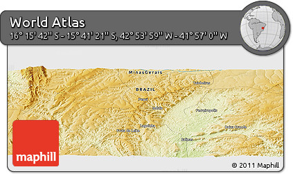Physical Panoramic Map of the Area around 15° 58' 32" S, 42° 25' 29" W