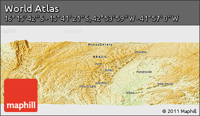 Physical Panoramic Map of the Area around 15° 58' 32" S, 42° 25' 29" W