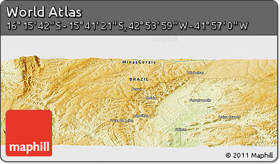Physical Panoramic Map of the Area around 15° 58' 32" S, 42° 25' 29" W