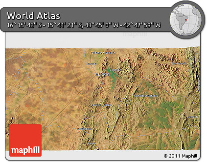 Satellite 3D Map of the Area around 15° 58' 32" S, 43° 16' 29" W