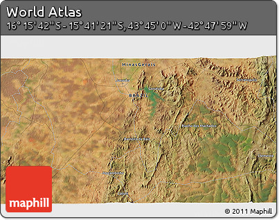 Satellite 3D Map of the Area around 15° 58' 32" S, 43° 16' 29" W