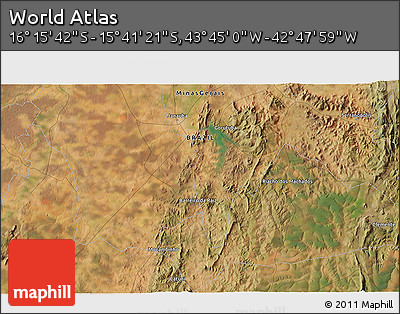 Satellite 3D Map of the Area around 15° 58' 32" S, 43° 16' 29" W