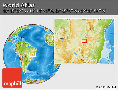 Physical Location Map of the Area around 15° 58' 32" S, 43° 16' 29" W