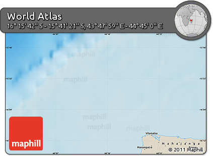 Shaded Relief Map of the Area around 15° 58' 32" S, 44° 16' 29" E