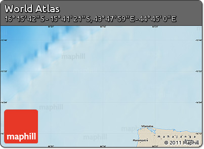 Shaded Relief Map of the Area around 15° 58' 32" S, 44° 16' 29" E