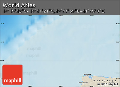 Shaded Relief Map of the Area around 15° 58' 32" S, 44° 16' 29" E