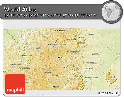 Physical 3D Map of the Area around 15° 58' 32" S, 44° 7' 30" W