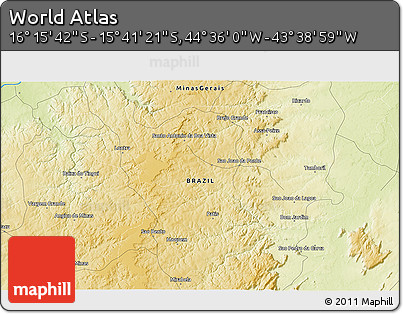 Physical 3D Map of the Area around 15° 58' 32" S, 44° 7' 30" W