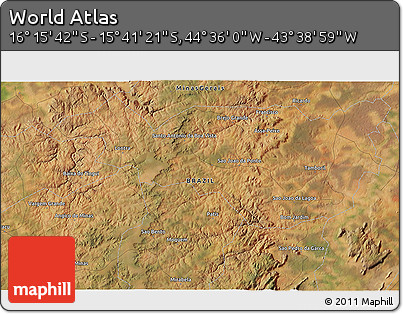 Satellite 3D Map of the Area around 15° 58' 32" S, 44° 7' 30" W