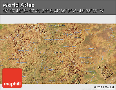 Satellite 3D Map of the Area around 15° 58' 32" S, 44° 7' 30" W