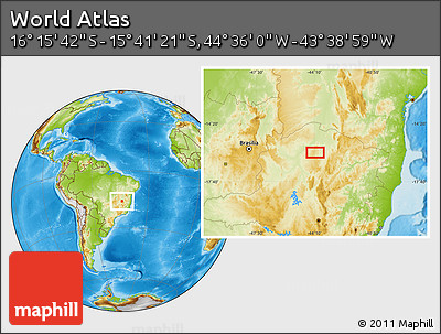 Physical Location Map of the Area around 15° 58' 32" S, 44° 7' 30" W