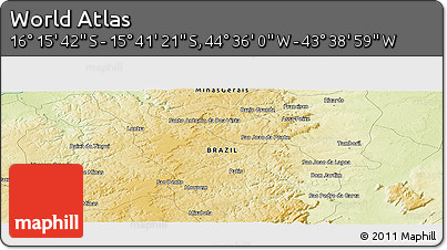 Physical Panoramic Map of the Area around 15° 58' 32" S, 44° 7' 30" W