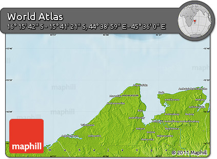 Physical Map of the Area around 15° 58' 32" S, 45° 7' 30" E