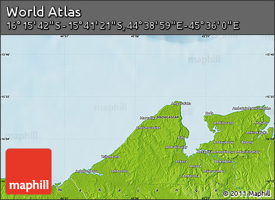 Physical Map of the Area around 15° 58' 32" S, 45° 7' 30" E