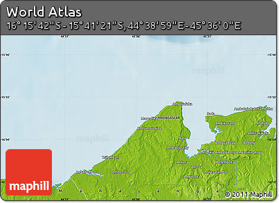 Physical Map of the Area around 15° 58' 32" S, 45° 7' 30" E