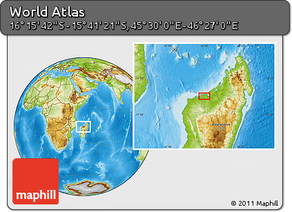 Physical Location Map of the Area around 15° 58' 32" S, 45° 58' 30" E