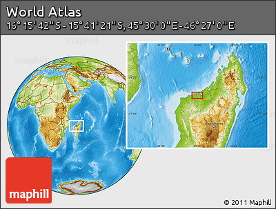 Physical Location Map of the Area around 15° 58' 32" S, 45° 58' 30" E