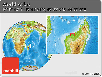 Physical Location Map of the Area around 15° 58' 32" S, 45° 58' 30" E