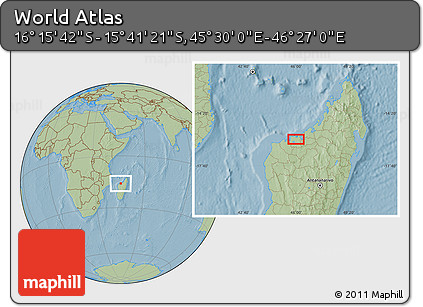 Savanna Style Location Map of the Area around 15° 58' 32" S, 45° 58' 30" E, hill shading