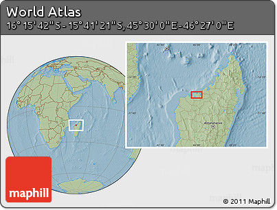 Savanna Style Location Map of the Area around 15° 58' 32" S, 45° 58' 30" E, hill shading