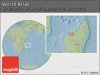 Savanna Style Location Map of the Area around 15° 58' 32" S, 45° 58' 30" E, hill shading