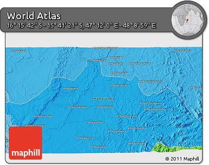 Political 3D Map of the Area around 15° 58' 32" S, 47° 40' 29" E