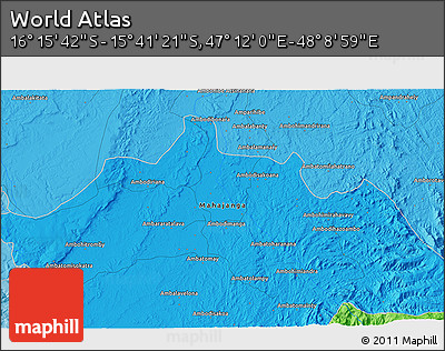 Political 3D Map of the Area around 15° 58' 32" S, 47° 40' 29" E