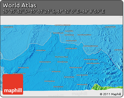 Political 3D Map of the Area around 15° 58' 32" S, 47° 40' 29" E
