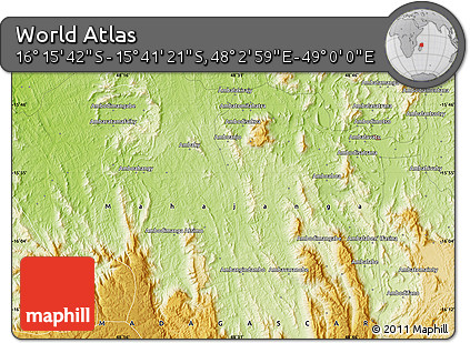 Physical Map of the Area around 15° 58' 32" S, 48° 31' 29" E