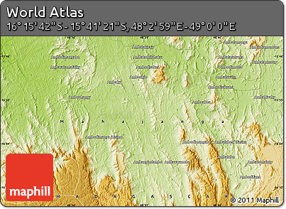 Physical Map of the Area around 15° 58' 32" S, 48° 31' 29" E