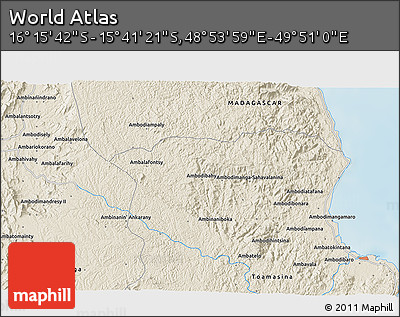 Shaded Relief 3D Map of the Area around 15° 58' 32" S, 49° 22' 30" E
