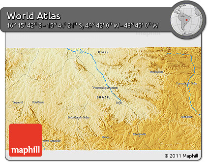 Physical 3D Map of the Area around 15° 58' 32" S, 49° 13' 30" W