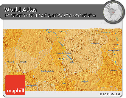 Political 3D Map of the Area around 15° 58' 32" S, 49° 13' 30" W