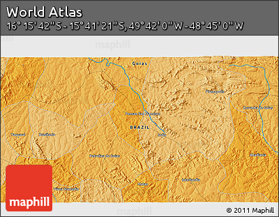 Political 3D Map of the Area around 15° 58' 32" S, 49° 13' 30" W