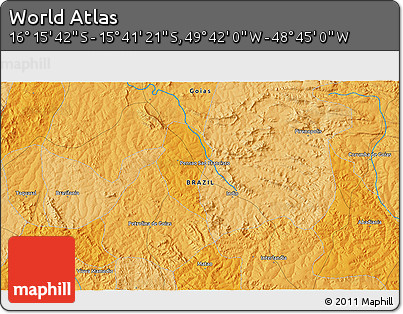 Political 3D Map of the Area around 15° 58' 32" S, 49° 13' 30" W