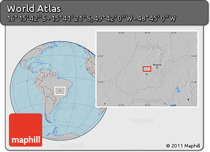 Gray Location Map of the Area around 15° 58' 32" S, 49° 13' 30" W, hill shading