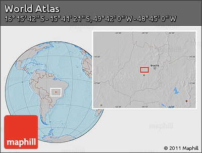 Gray Location Map of the Area around 15° 58' 32" S, 49° 13' 30" W, hill shading
