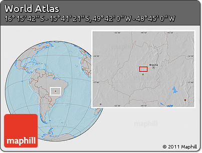 Gray Location Map of the Area around 15° 58' 32" S, 49° 13' 30" W, hill shading