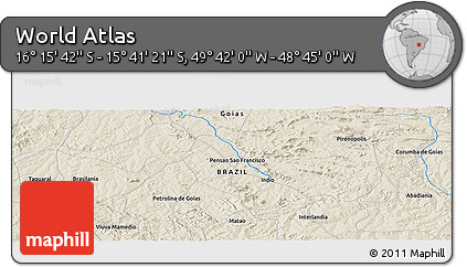 Shaded Relief Panoramic Map of the Area around 15° 58' 32" S, 49° 13' 30" W