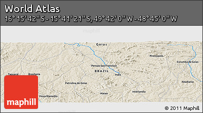 Shaded Relief Panoramic Map of the Area around 15° 58' 32" S, 49° 13' 30" W