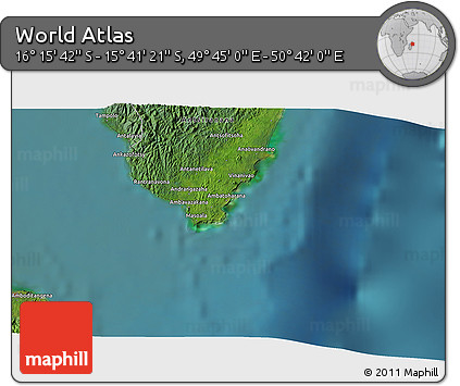 Satellite 3D Map of the Area around 15° 58' 32" S, 50° 13' 30" E