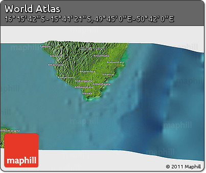 Satellite 3D Map of the Area around 15° 58' 32" S, 50° 13' 30" E