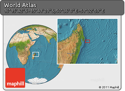 Satellite Location Map of the Area around 15° 58' 32" S, 51° 4' 30" E